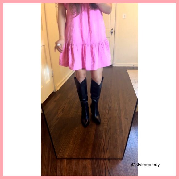 Faux Leather Knee High Boots with Pointed Toe and Chunky Heel - Picture 7 of 7